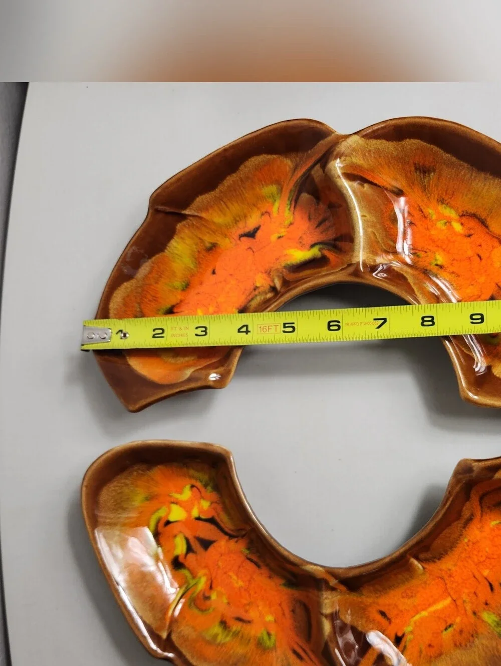 California Pottery VTG Brown/Orange Drip Glaze Deli/Relish Dishes Lazy Susan